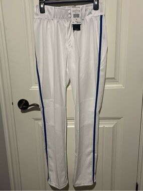 White Youth Athletic Track Pants with Blue Stripe - Unbranded
